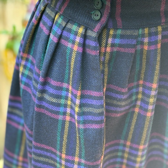 Vintage Kensington Square Wool Pleated Plaid Button Skirt - Picture 6 of 6